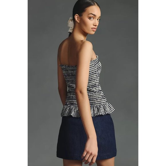 Anthropologie Smocked Strapless Gingham Tube Top + Ruffle Hem, Strapless - Picture 5 of 6